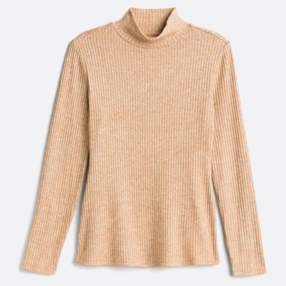 Goldray Karli Ribbed Fitted Mock Turtleneck Brown/Tan Long Sleeve Knit Sweater